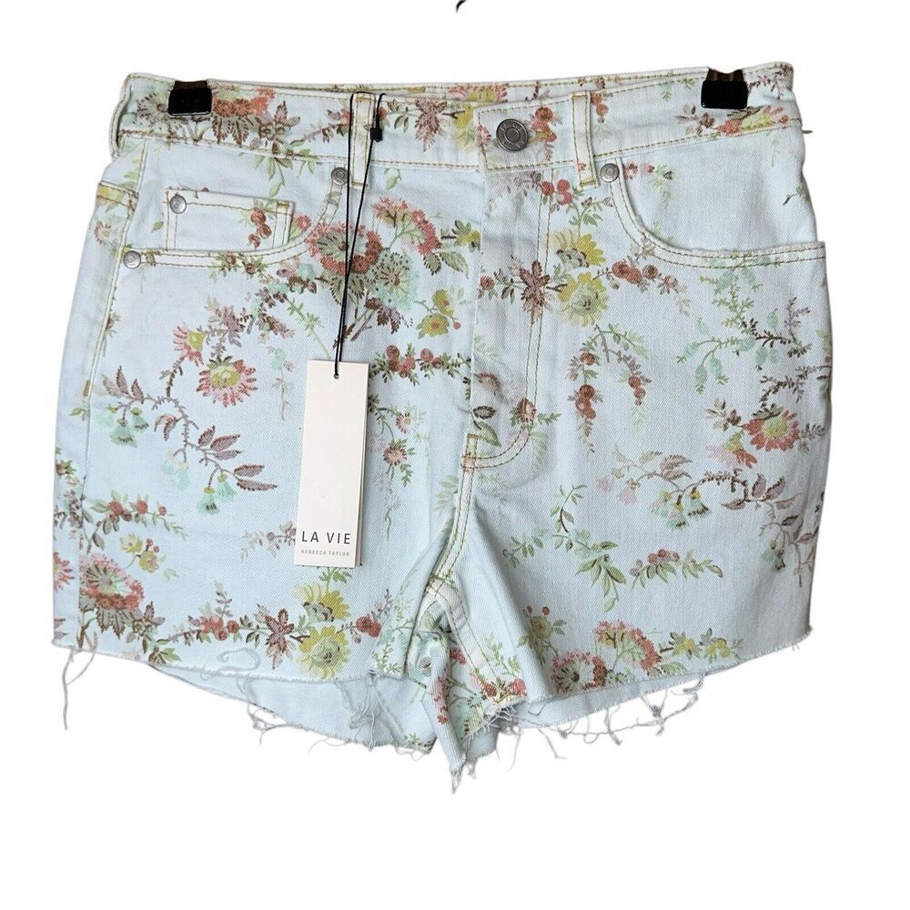 Rebecca Taylor La Vie Floral Frayed Denim Shorts 25 | Romantic Garden Cottage‎